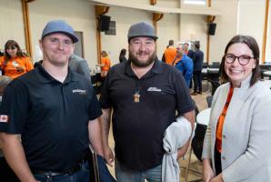 (L to R) Alex Evans, Corey Janvier and FortisBC’s Krista Hogg at the FortisBC & MIB B2B community event at the Musqueam Cultural Center on September 27, 2023.